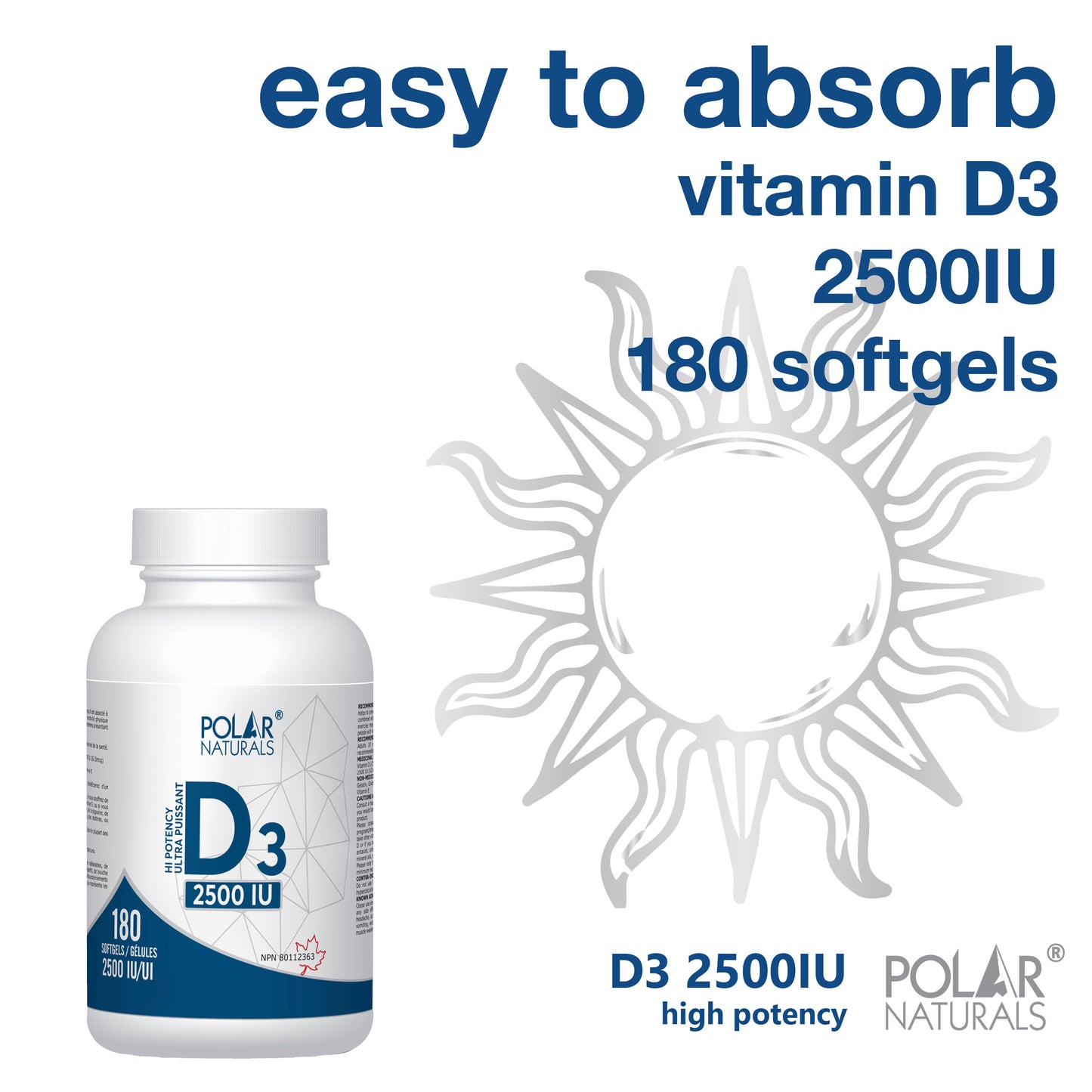 High Potency D3 2500IU easy to absorb