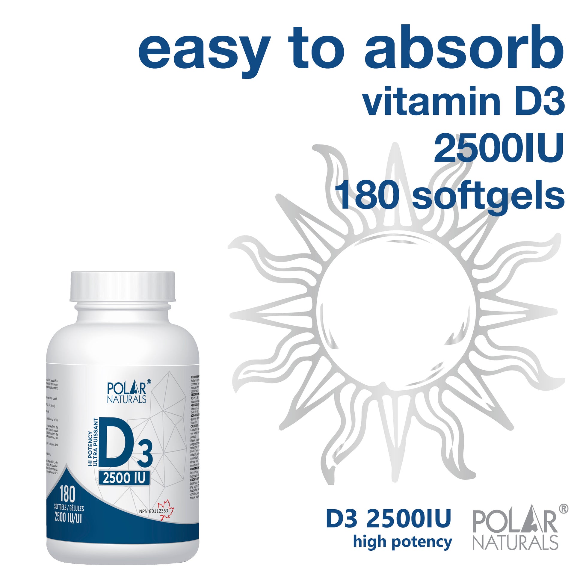 High Potency D3 2500IU easy to absorb