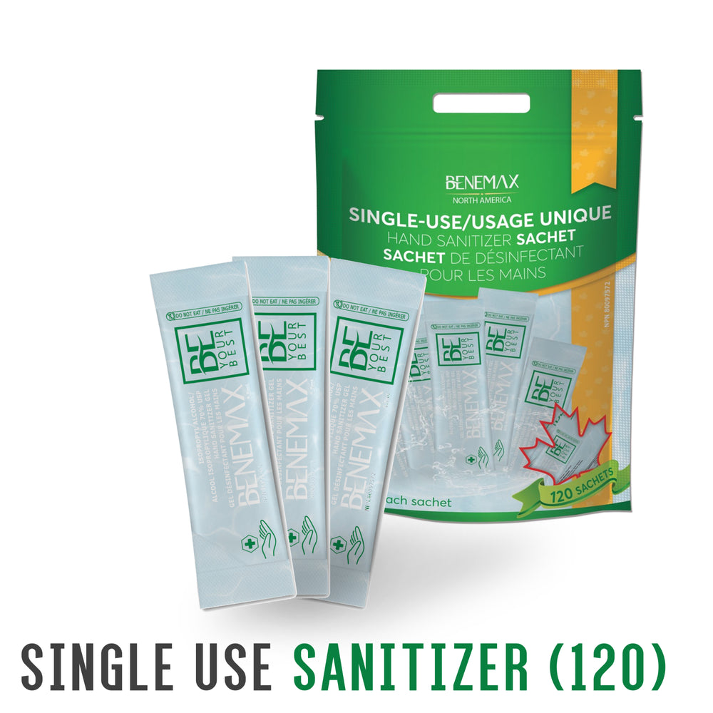 BENEMAX HAND SANITIZER PACKETS 120 Single Use Packets
